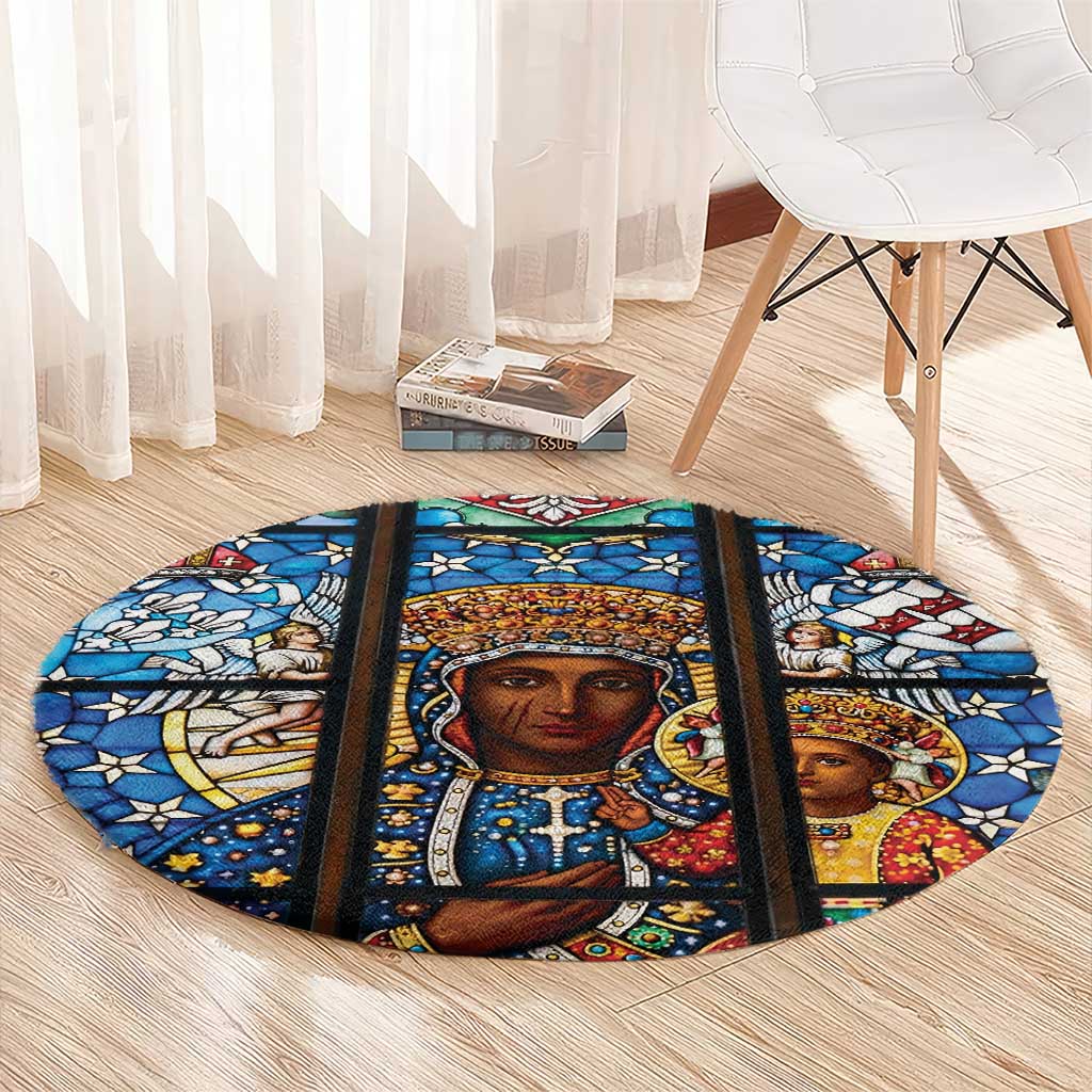 Polish Black Madonna of Czestochowa Round Carpet Our Lady of Poland Stained Glass