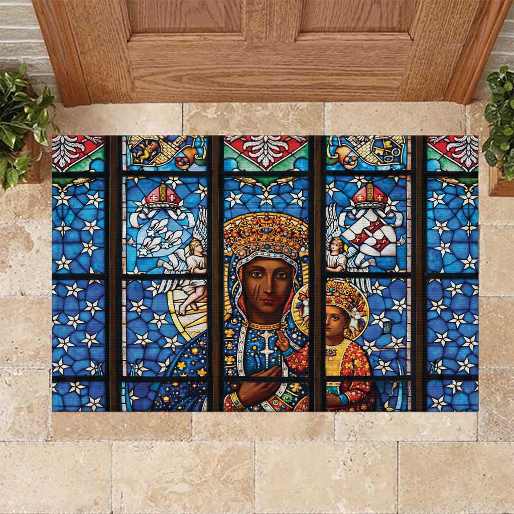 Polish Black Madonna of Czestochowa Rubber Doormat Our Lady of Poland Stained Glass