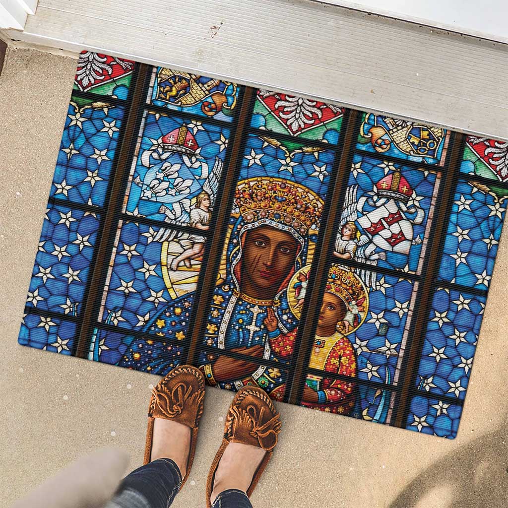 Polish Black Madonna of Czestochowa Rubber Doormat Our Lady of Poland Stained Glass