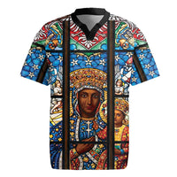Polish Black Madonna of Czestochowa Rugby Jersey Our Lady of Poland Stained Glass