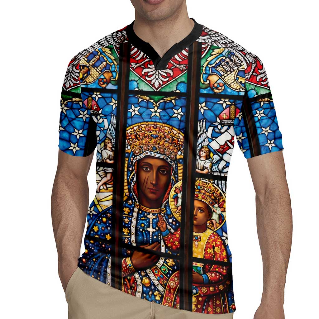 Polish Black Madonna of Czestochowa Rugby Jersey Our Lady of Poland Stained Glass