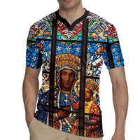 Polish Black Madonna of Czestochowa Rugby Jersey Our Lady of Poland Stained Glass