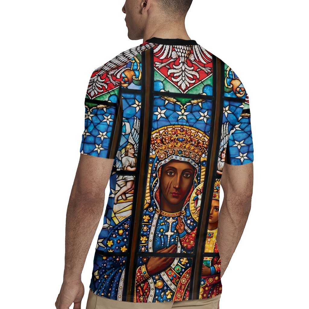 Polish Black Madonna of Czestochowa Rugby Jersey Our Lady of Poland Stained Glass