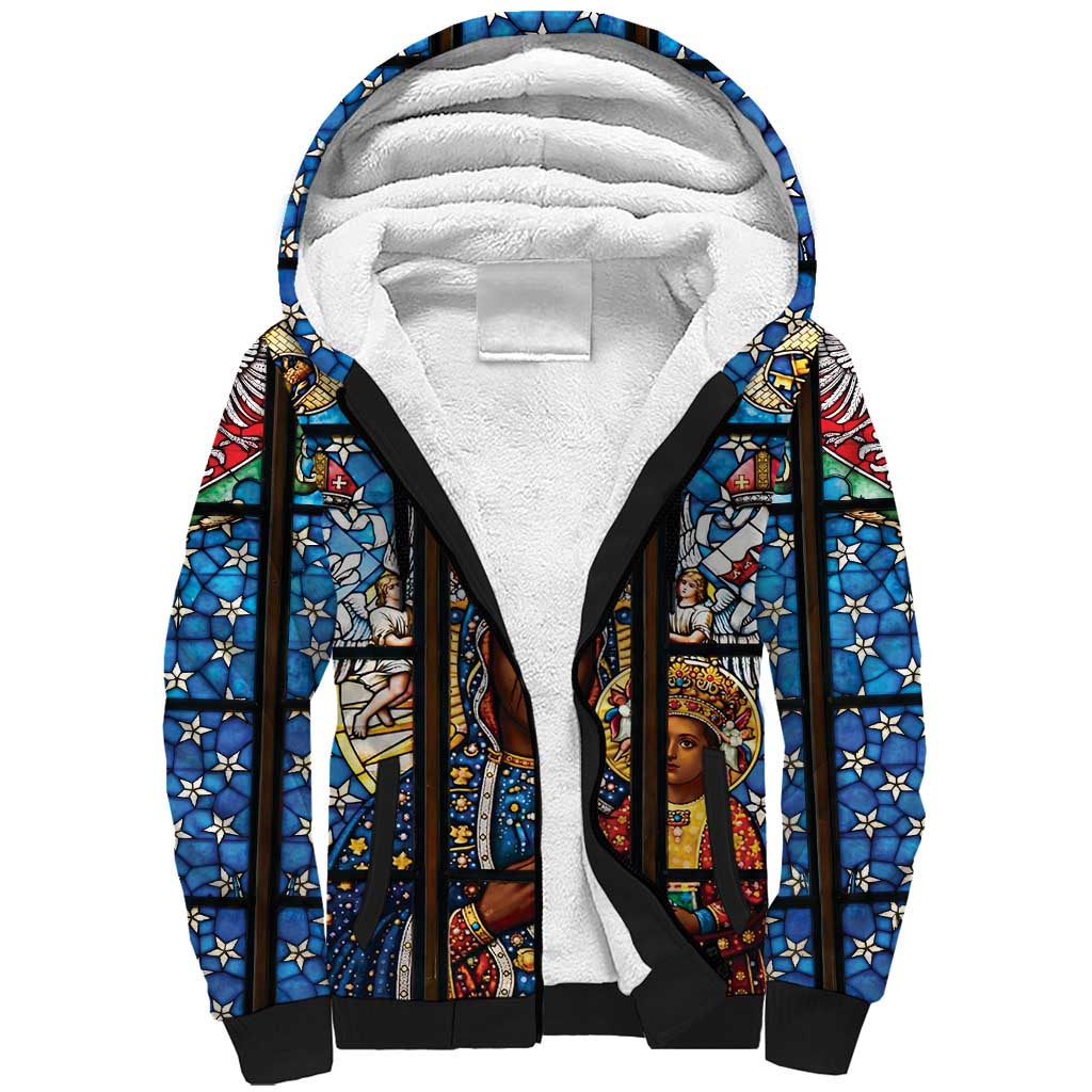 Polish Black Madonna of Czestochowa Sherpa Hoodie Our Lady of Poland Stained Glass