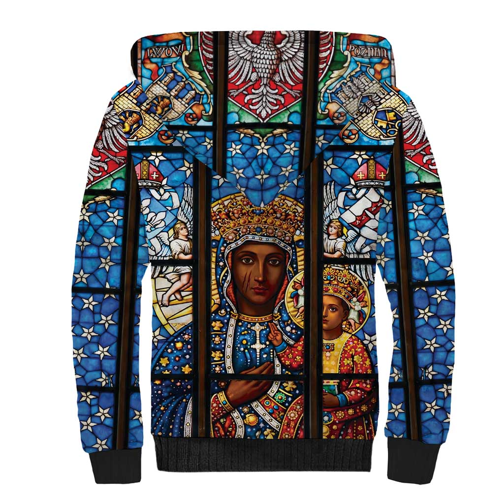 Polish Black Madonna of Czestochowa Sherpa Hoodie Our Lady of Poland Stained Glass