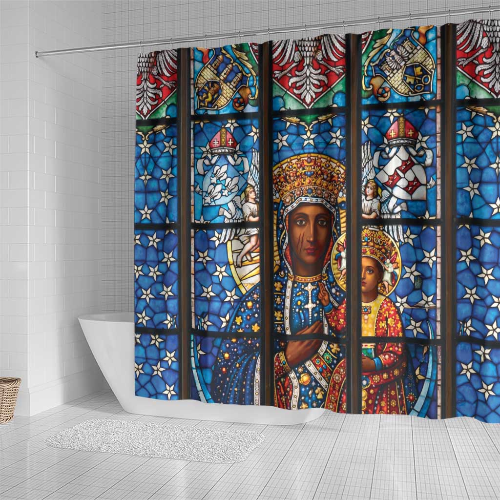 Polish Black Madonna of Czestochowa Shower Curtain Our Lady of Poland Stained Glass