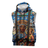 Polish Black Madonna of Czestochowa Sleeveless Hoodie Our Lady of Poland Stained Glass
