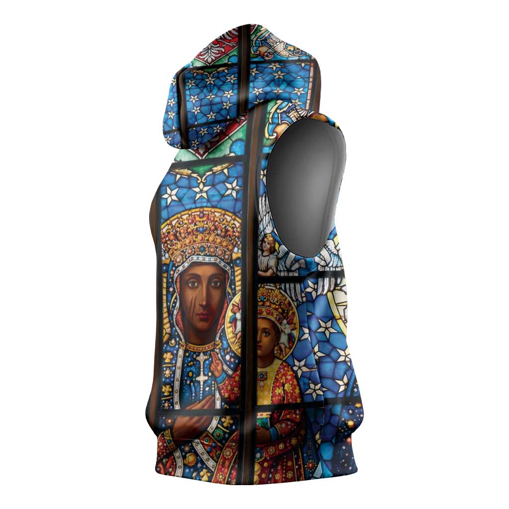 Polish Black Madonna of Czestochowa Sleeveless Hoodie Our Lady of Poland Stained Glass