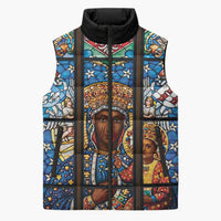 Polish Black Madonna of Czestochowa Sleeveless Puffer Jacket Our Lady of Poland Stained Glass
