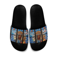 Polish Black Madonna of Czestochowa Slide Sandals Our Lady of Poland Stained Glass