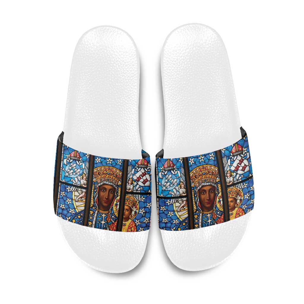 Polish Black Madonna of Czestochowa Slide Sandals Our Lady of Poland Stained Glass