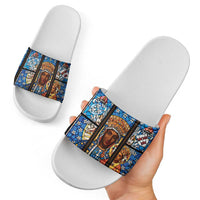 Polish Black Madonna of Czestochowa Slide Sandals Our Lady of Poland Stained Glass