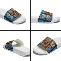 Polish Black Madonna of Czestochowa Slide Sandals Our Lady of Poland Stained Glass