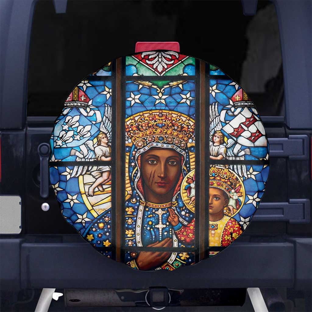Polish Black Madonna of Czestochowa Spare Tire Cover Our Lady of Poland Stained Glass