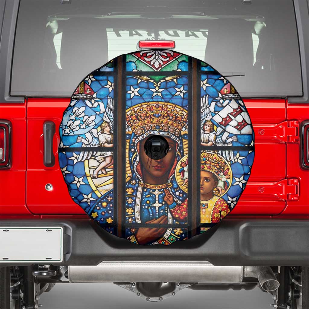 Polish Black Madonna of Czestochowa Spare Tire Cover Our Lady of Poland Stained Glass