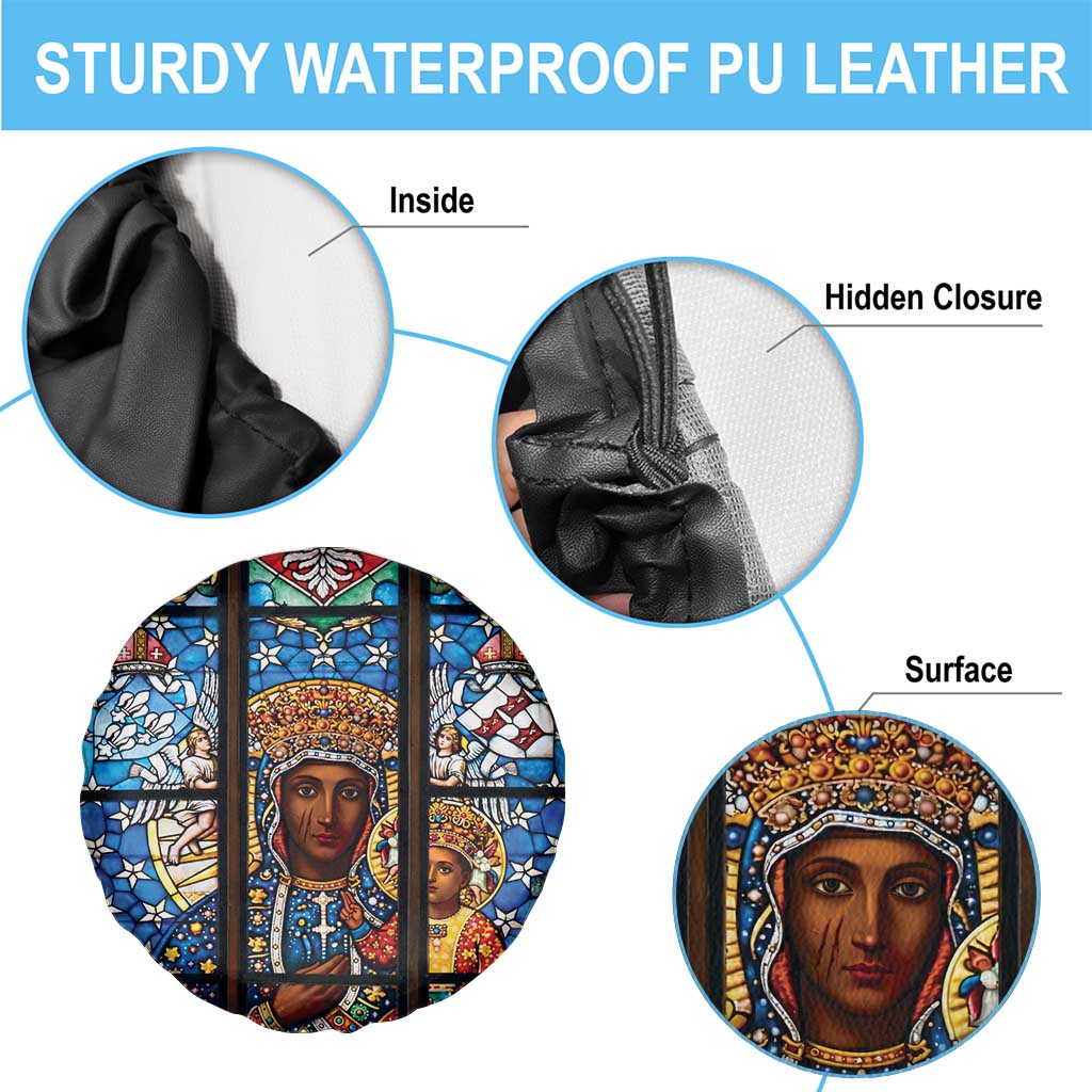 Polish Black Madonna of Czestochowa Spare Tire Cover Our Lady of Poland Stained Glass