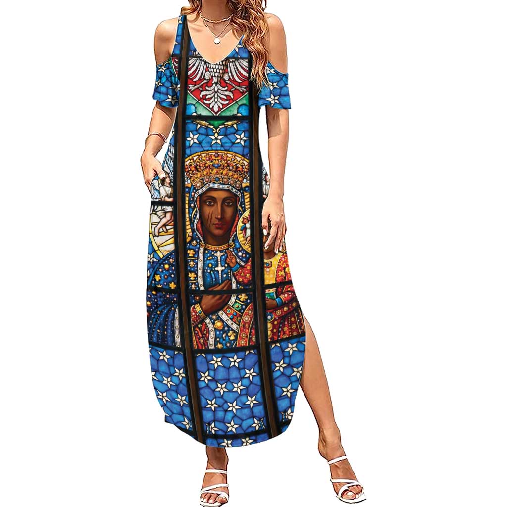 Polish Black Madonna of Czestochowa Summer Maxi Dress Our Lady of Poland Stained Glass
