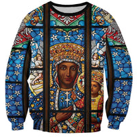 Polish Black Madonna of Czestochowa Sweatshirt Our Lady of Poland Stained Glass