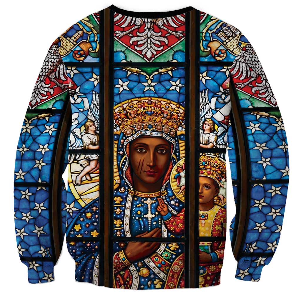 Polish Black Madonna of Czestochowa Sweatshirt Our Lady of Poland Stained Glass