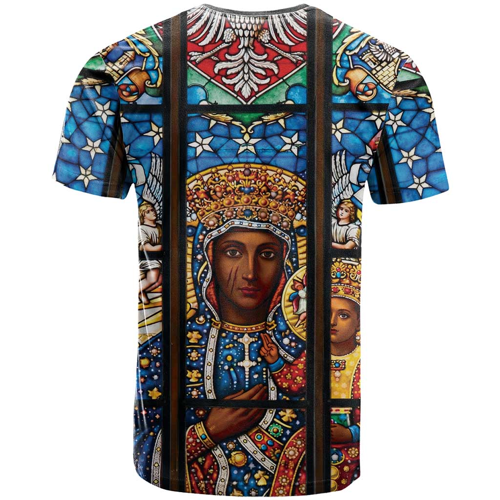 Polish Black Madonna of Czestochowa T Shirt Our Lady of Poland Stained Glass