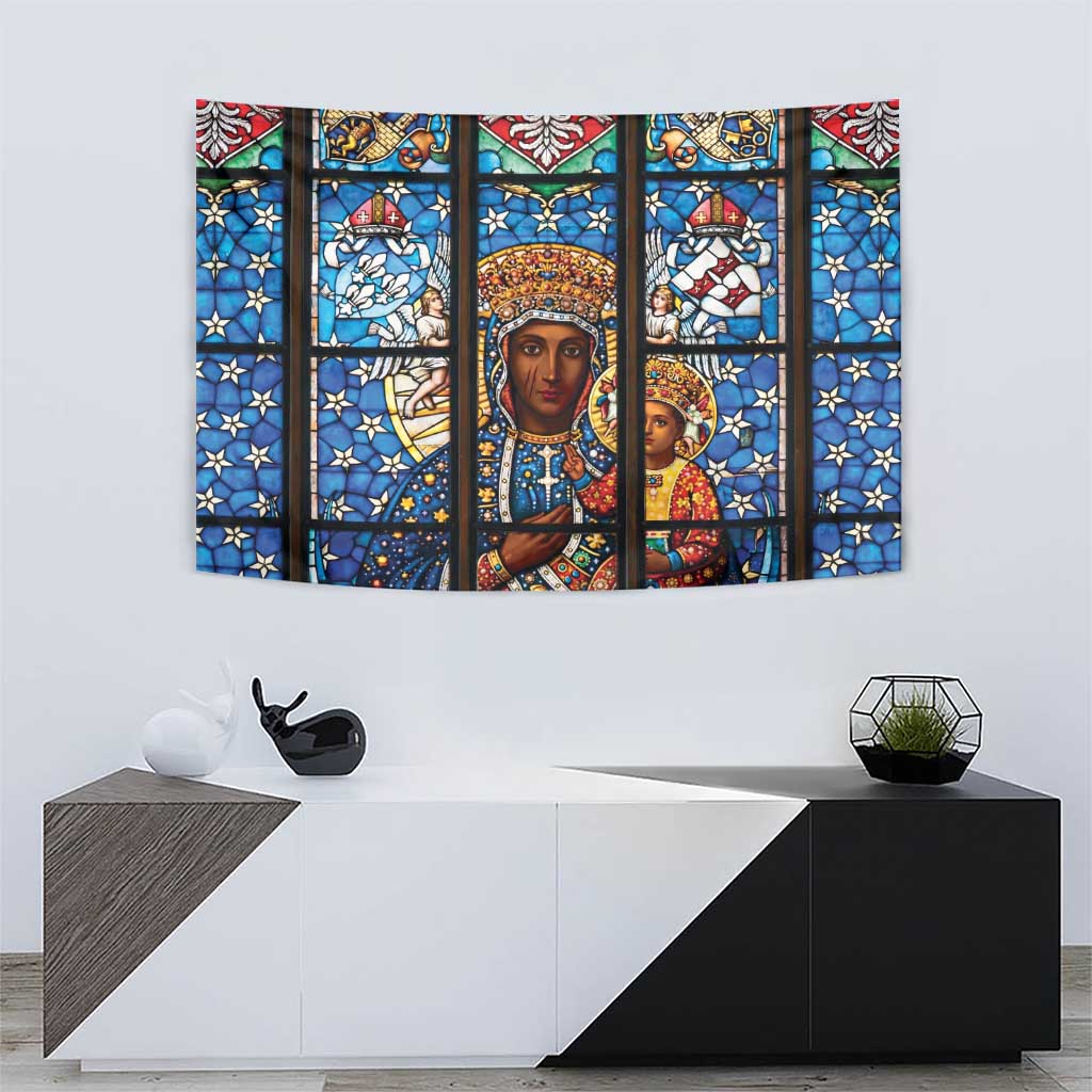 Polish Black Madonna of Czestochowa Tapestry Our Lady of Poland Stained Glass