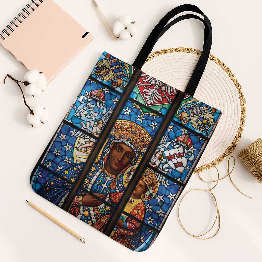 Polish Black Madonna of Czestochowa Tote Bag Our Lady of Poland Stained Glass