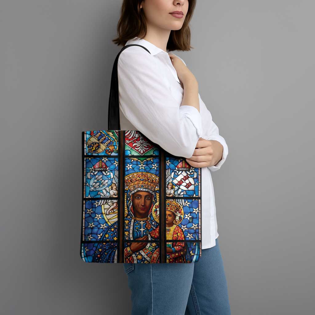 Polish Black Madonna of Czestochowa Tote Bag Our Lady of Poland Stained Glass