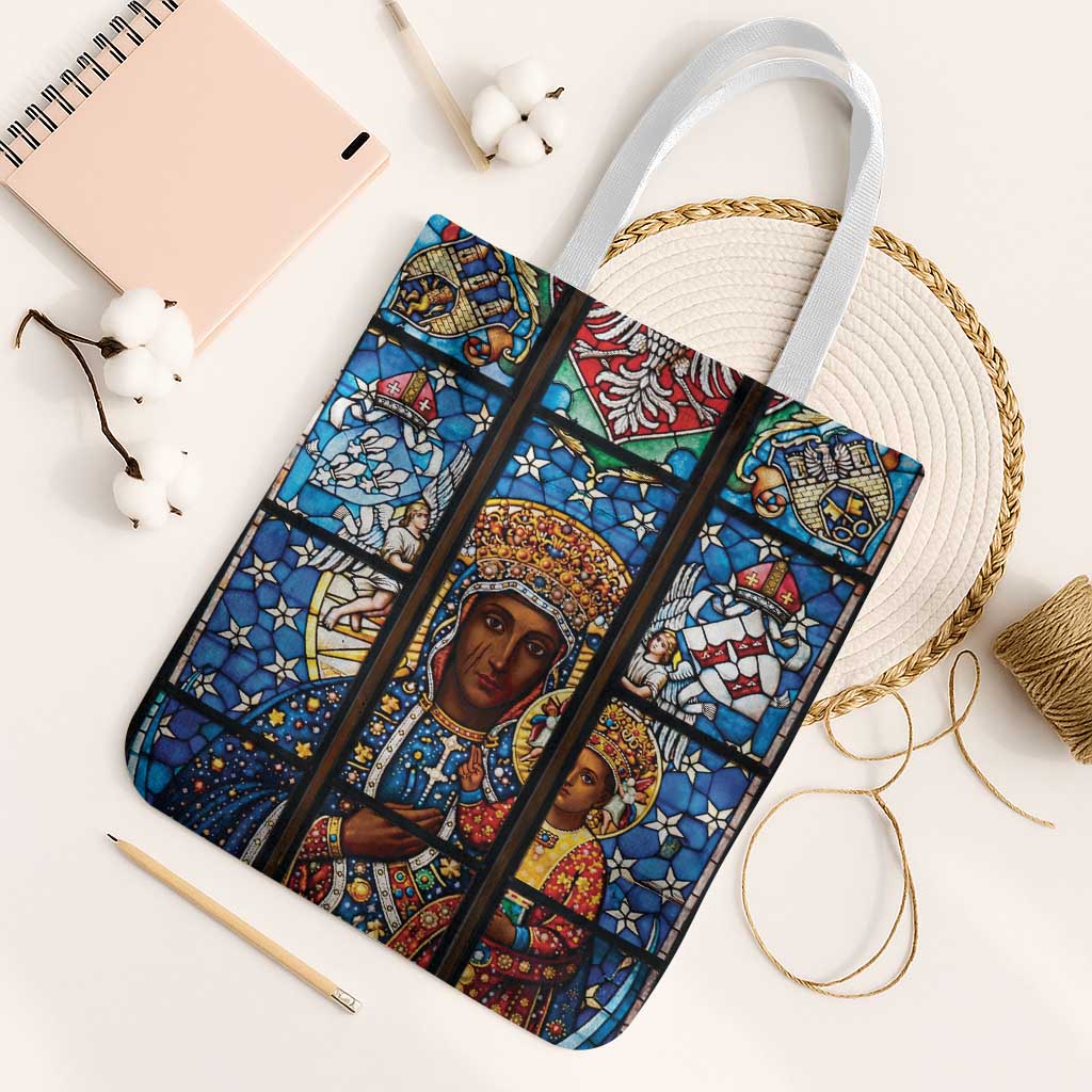 Polish Black Madonna of Czestochowa Tote Bag Our Lady of Poland Stained Glass