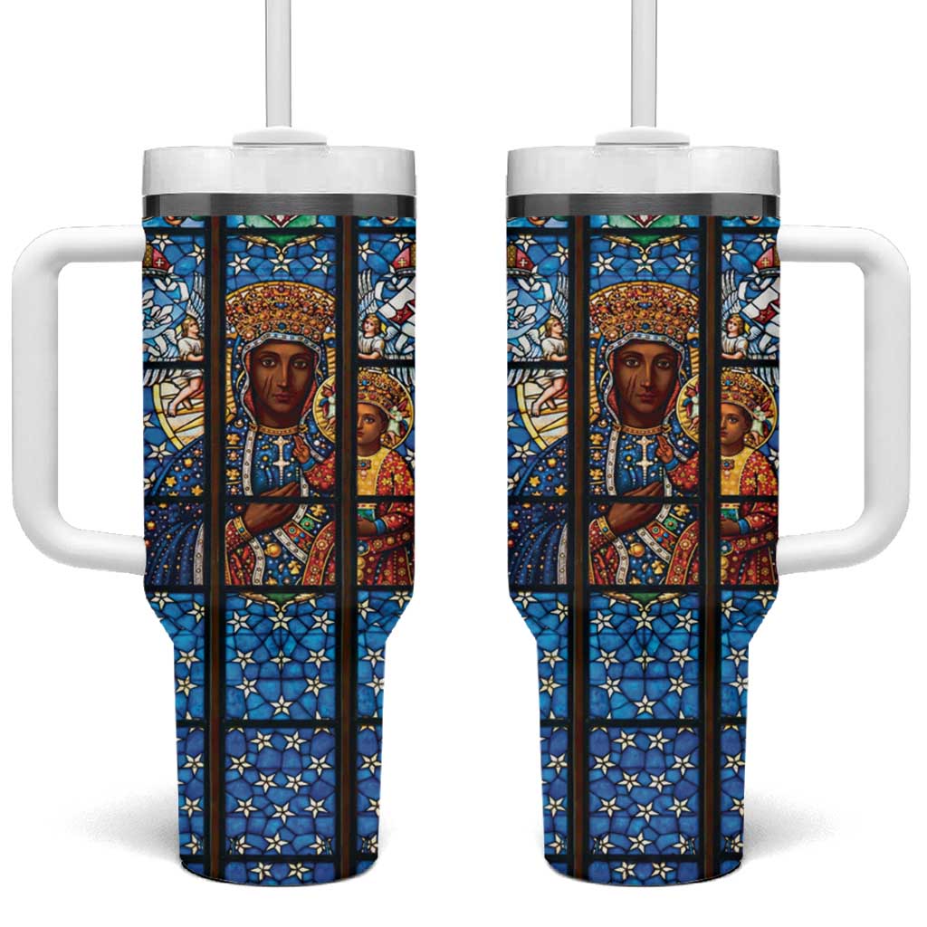 Polish Black Madonna of Czestochowa Tumbler With Handle Our Lady of Poland Stained Glass