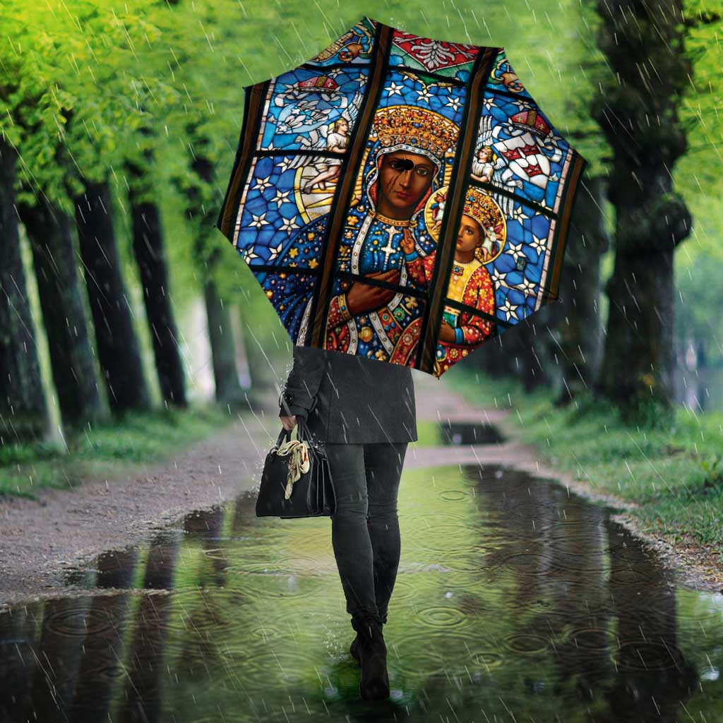 Polish Black Madonna of Czestochowa Umbrella Our Lady of Poland Stained Glass
