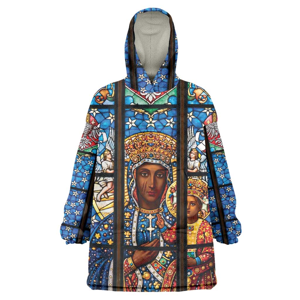Polish Black Madonna of Czestochowa Wearable Blanket Hoodie Our Lady of Poland Stained Glass