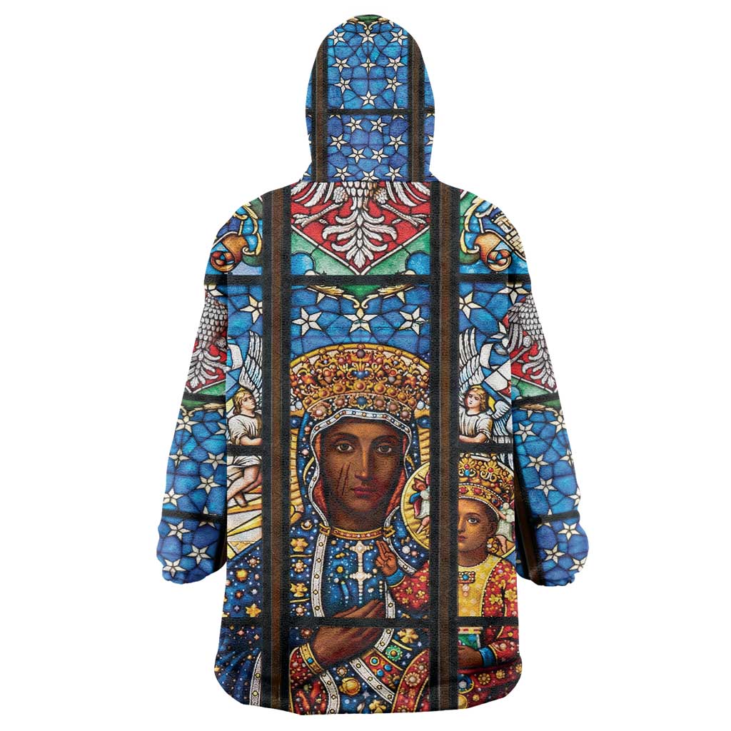 Polish Black Madonna of Czestochowa Wearable Blanket Hoodie Our Lady of Poland Stained Glass