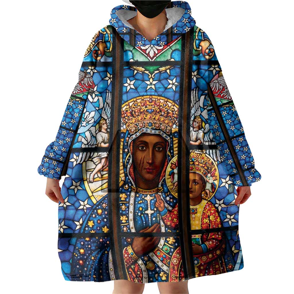 Polish Black Madonna of Czestochowa Wearable Blanket Hoodie Our Lady of Poland Stained Glass