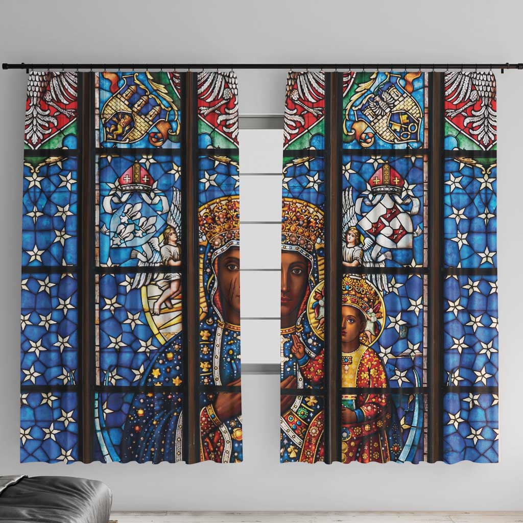 Polish Black Madonna of Czestochowa Window Curtain Our Lady of Poland Stained Glass