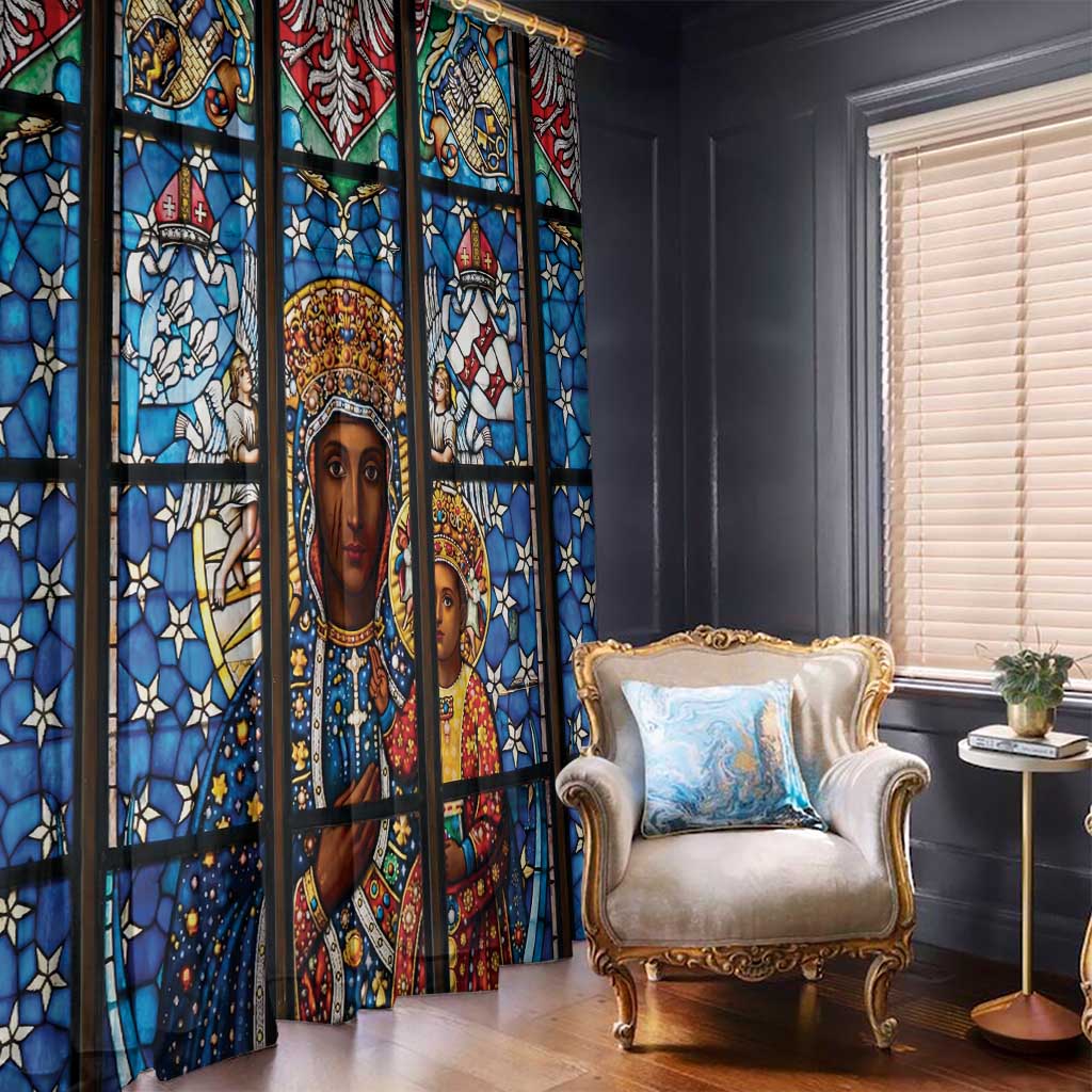 Polish Black Madonna of Czestochowa Window Curtain Our Lady of Poland Stained Glass