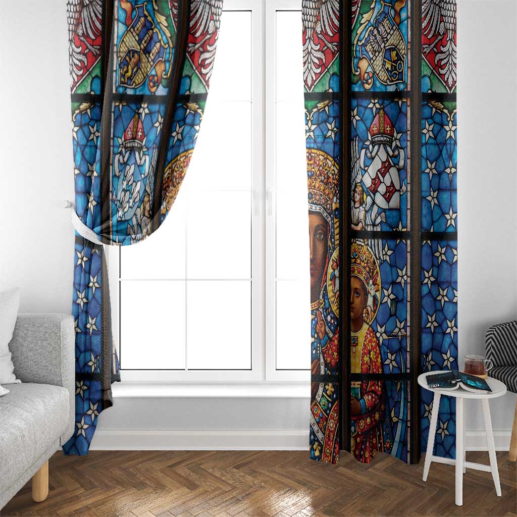 Polish Black Madonna of Czestochowa Window Curtain Our Lady of Poland Stained Glass