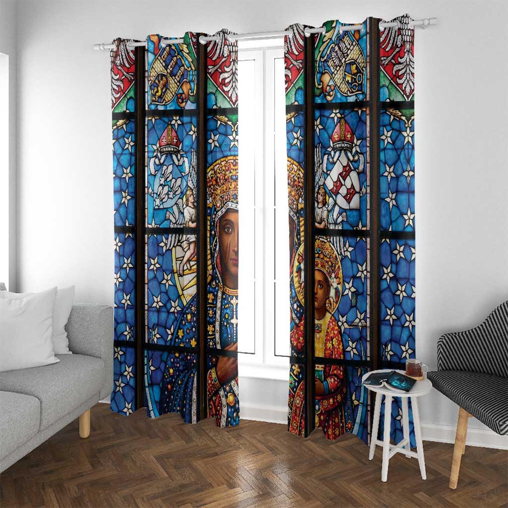 Polish Black Madonna of Czestochowa Window Curtain Our Lady of Poland Stained Glass