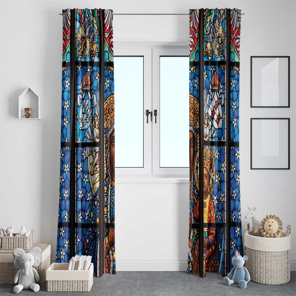 Polish Black Madonna of Czestochowa Window Curtain Our Lady of Poland Stained Glass