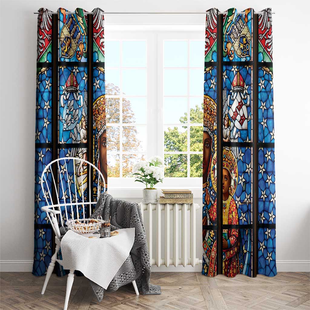 Polish Black Madonna of Czestochowa Window Curtain Our Lady of Poland Stained Glass