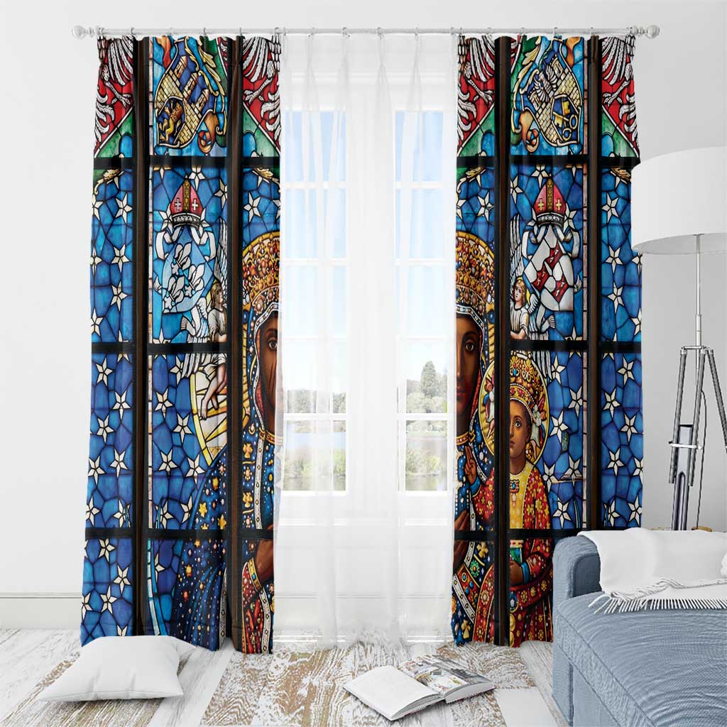 Polish Black Madonna of Czestochowa Window Curtain Our Lady of Poland Stained Glass