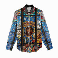 Polish Black Madonna of Czestochowa Women Casual Shirt Our Lady of Poland Stained Glass