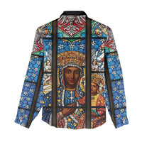 Polish Black Madonna of Czestochowa Women Casual Shirt Our Lady of Poland Stained Glass