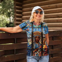 Polish Black Madonna of Czestochowa Women Polo Shirt Our Lady of Poland Stained Glass