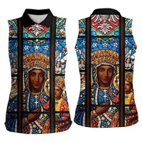 Polish Black Madonna of Czestochowa Women Sleeveless Polo Shirt Our Lady of Poland Stained Glass
