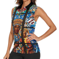 Polish Black Madonna of Czestochowa Women Sleeveless Polo Shirt Our Lady of Poland Stained Glass