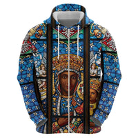 Polish Black Madonna of Czestochowa Zip Hoodie Our Lady of Poland Stained Glass