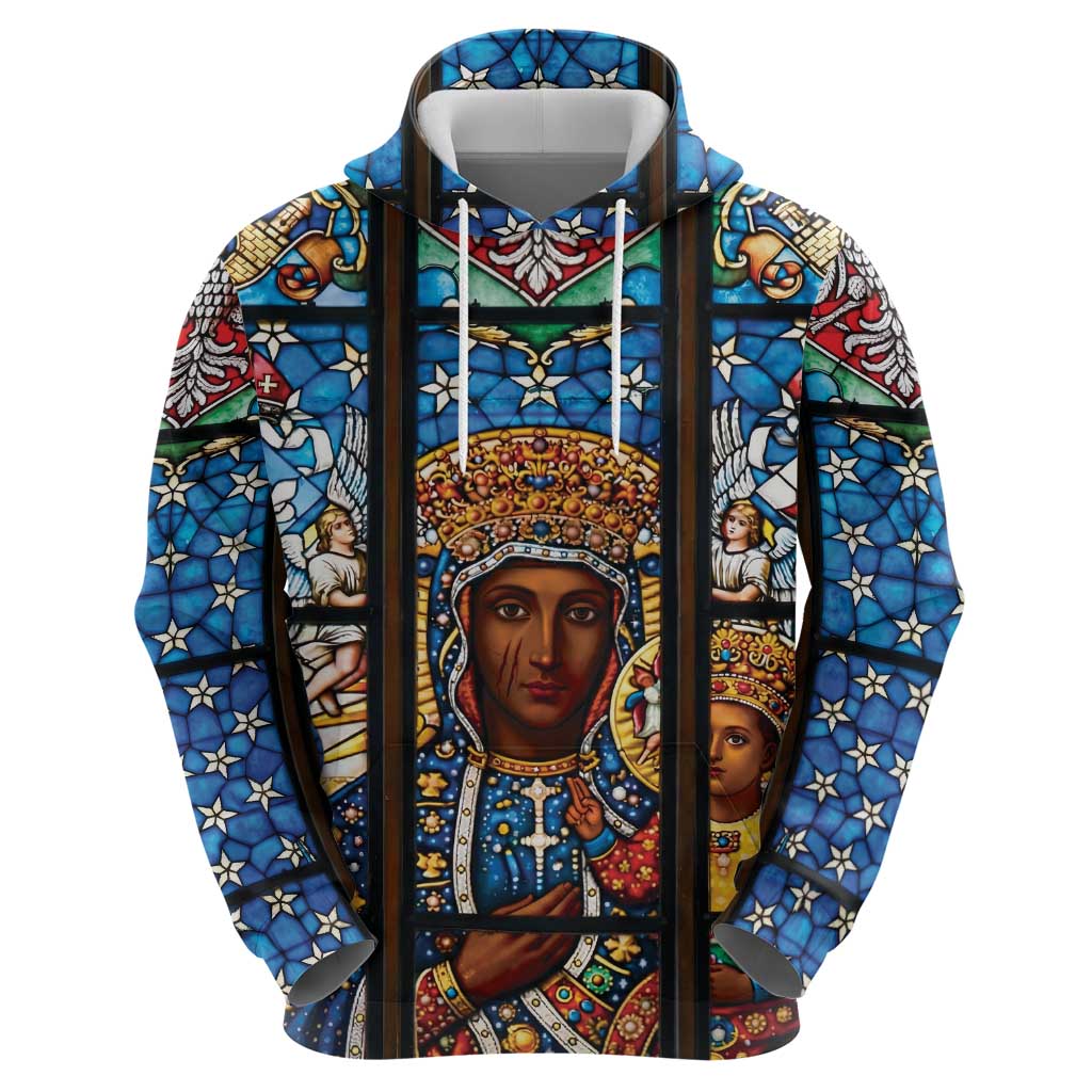 Polish Black Madonna of Czestochowa Zip Hoodie Our Lady of Poland Stained Glass