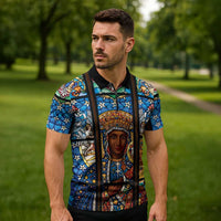Polish Black Madonna of Czestochowa Zipper Polo Shirt Our Lady of Poland Stained Glass