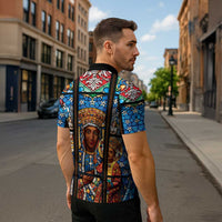 Polish Black Madonna of Czestochowa Zipper Polo Shirt Our Lady of Poland Stained Glass