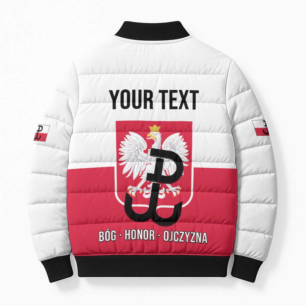 Personalized Warsaw Uprising 1944 Poland Bomber Puffer Jacket White Eagle Kotwica Bóg Honor Ojczyzna